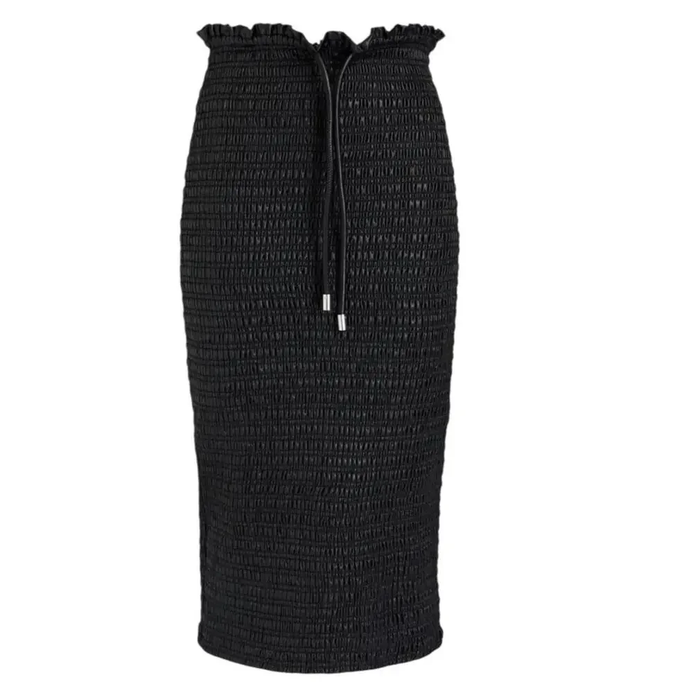 NEW ALC Jaclyn Black Coated Ruched Drawstring Midi Skirt NWT Size 8